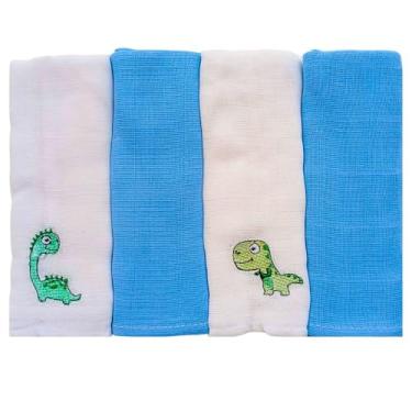 Imagem de Kit 4 Fralda Pano de Ombro Bordada Bebe Menino Menina 100% Algodão luxo com Bainha amamentação (Menino)