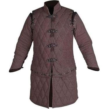 Imagem de Jaqueta de armadura Gambeson medieval acolchoada grossa vestido de algodão jaqueta Aketon (marrom, médio)