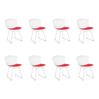 Imagem de Kit 8 Cadeiras Bertoia Branca Com Assento Vermelho