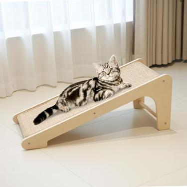 Imagem de Meeyoview Arranhador de gato, almofada de sisal em forma de L, moldura de madeira para gatos internos, protetor de móveis de parede e sofá com erva de gato