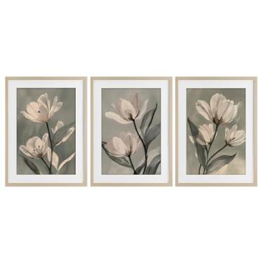 Imagem de Stupell Industries Flower Trios Portraits 3 peças Impressão emoldurada de bétula sob o vidro, design por Annabelle Hall, 20 x 14