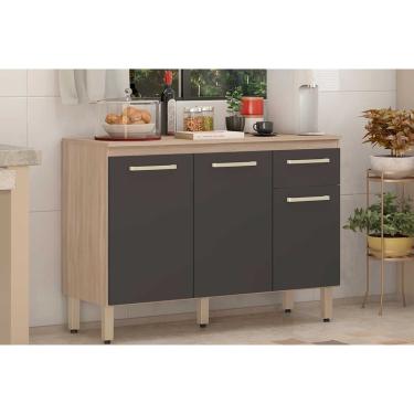 Imagem de Gabinete p/ Pia Cozinha Balcão c/ Tampo Dama c/ 3 Portas e 1 Gaveta 120cm Avena/Grafito - Demóbile