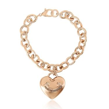 Imagem de Juicy Couture Pulseira feminina com pingente de coração dourado de 17,78 a 19 cm, joia suculenta, 7, Metal, Sem Pedra Preciosa