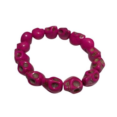 Imagem de Pulseira Caveira Rosa Rock Punk Halloween Pedra Howlita Dia das Bruxas E-Gril