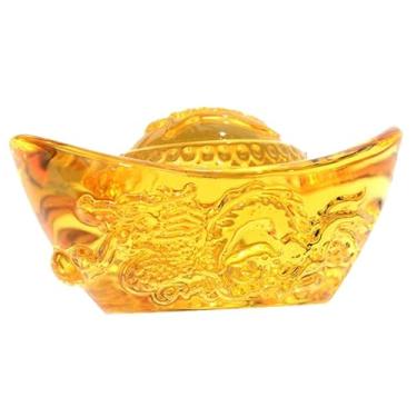Imagem de WOFASHPURET Crystal Lucky Ingot Crystal Figurines Feng Shui Crystal Yuan Bao Crystal Carving Ingot Golden Tone Ingot Dragon Yuan Bao Decor Ornament Crystal Ingot Chinese Style China Office
