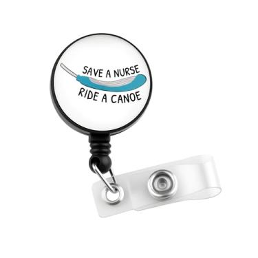 Imagem de CMNIM Clipe de crachá de canoa azul engraçado carretéis de crachá de identificação de enfermeira clipe retrátil cuidados de saúde humor presentes para enfermeira médica médica (25913 emblema de canoa