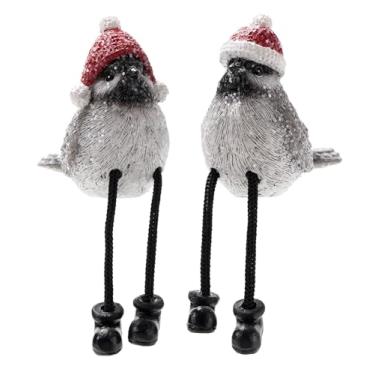 Imagem de The Bridge Collection Resin Chickadee Figurines Set - Festive Bird Shelf Sitters with Dangling Legs for Holiday Decor