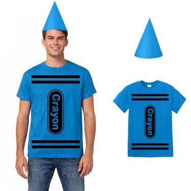 Imagem de DreamJ Conjunto de camisetas de fantasia de giz de cera de Halloween para adultos, homens e mulheres, fantasias de casal, camisa engraçada tutu saia chapéu (azul masculino, GG)