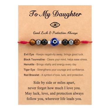 Imagem de Tarsus Pulseiras de olho turco, pulseira vermelha ajustável para mulheres e homens, presente de proteção da sorte - turmalina preta, hematita, contas de olho de tigre, average, Nylon, Sem Pedra