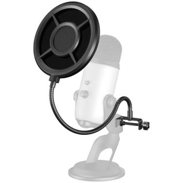 Imagem de Filtro pop de microfone, protetor de máscara de microfone Aokeo , tela de vento pop de três camadas com braço estabilizador de clipe de pescoço de ganso flexível de 360° para todos os microfones