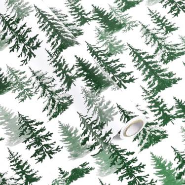 Imagem de Fabllewavi 1 rolo de papel de embrulho de árvore de Natal - papel de embrulho de presente com padrão de árvore florestal de 43 cm x 32,8 m para festa de Natal, chá de bebê, artesanato faça você mesmo