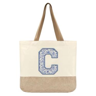 Imagem de Jeteman Sacola de lona inicial, bolsas femininas personalizadas com monograma, presente de aniversário de lua de mel para damas de honra, C, Large