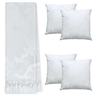 Imagem de Kit Manta Xale Para Sofá E Cama Cores Com 4 Capas de Almofada (1,40 X 1,80,23 BRANCO)