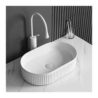 Imagem de Pias de banheiro 51 x 33 cm Pia de vaso de banheiro branca moderna acima do balcão pia de banheiro porcelana cerâmica pia de arte com torneira pia de vaso (cor: conjunto de torneira branca)