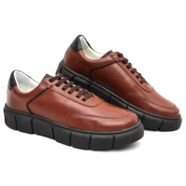 Imagem de Tênis Masculino em Couro de Luxo Solado Tratorado Premium Estilo Sofisticado