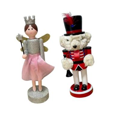 Imagem de KiBcsLic Estatueta de quebra-nozes, decoração de natal, decoração de madeira, boneca, estátua, quebra-nozes, enfeite de boneca para festa, prateleira, layout, 1 Peça de Urso 1 Peça de Anjo