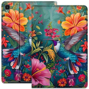 Imagem de Capa para Samsung Galaxy Tab A7 Lite 22.1 cm, capa inteligente ultrafina e leve, capa protetora de couro PU, para Galaxy Tab A7 Lite 2021 SM-T220/T225/T227, flores beija-flores