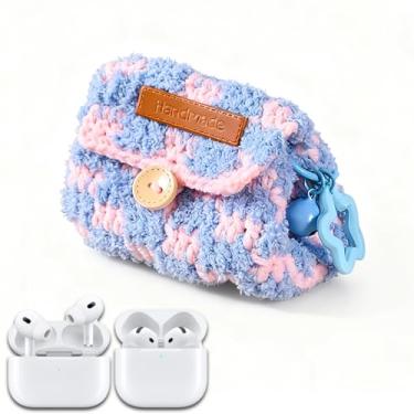 Imagem de LeoTube Capa estilo dopamina para Apple AirPods 4/Pro 2/Pro 3 fones de ouvido sem fio, capa protetora de pelúcia feita à mão, ótimo presente para mulheres femininas (bolsa de xadrez Barbie Dream)