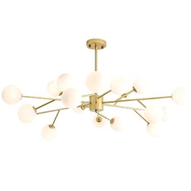 Imagem de Lustre Globo de Vidro Lustre de meados do século Luminária pendente com hastes ajustáveis Iluminação suspensa para sala de jantar Quarto Cozinha Sala de estar Hall de entrada (preto, 18 cabe