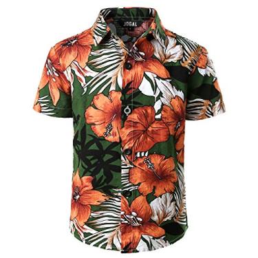 Imagem de Camisa havaiana de manga curta com botão casual floral para meninos grandes da JOGAL, Verde, 10