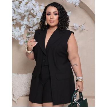 Imagem de Conjunto Plus Size Feminino Colete Duplo E Short Casual - RezesModa, P
