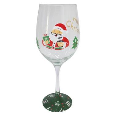 Imagem de Taça de Vidro para Vinho 490 ml de Natal Papai Noel Verde - Bialluz