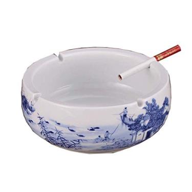 Imagem de Cinzeiros para Cigarros Azul e Branco Cerâmica Europeia Retro Sala de Estar Cinzeiro Boutique Grande Prático Cinzeiro de Cerâmica Elegante Personalidade Criativa Escritório Cinzeiro Redondo Decoração