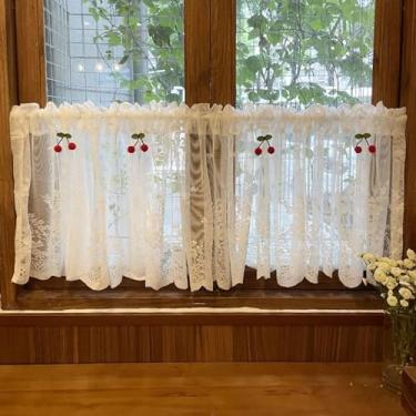 Imagem de Cortina de meia cortina curta blackout para janela pequena, fazenda, branca, curta, semitransparente, conjunto de tratamento para cozinha, banheiro, sala de jantar, 1 peça L 100 cm x A 120 cm