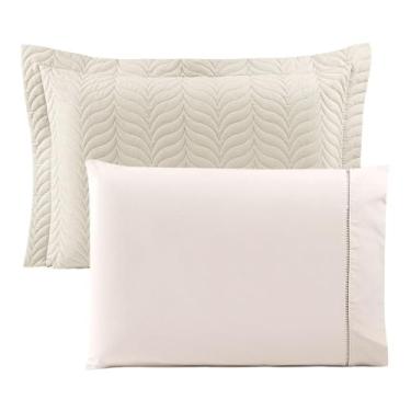 Imagem de Kit Porta Travesseiro 80x55 + Fronha 70x50 – Algodão 100% Percal 150 Fios – Maciez, Conforto e Acabamento Sofisticado - Palha