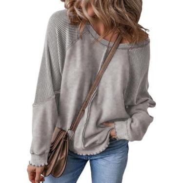 Imagem de Moletom SHEWIN de tamanho grande com gola redonda em waffle para mulhe