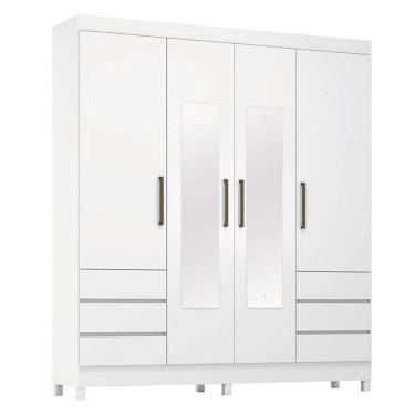 Imagem de Guarda Roupa Casal Roma 4 Portas com Espelho Branco Brilho - Demobile