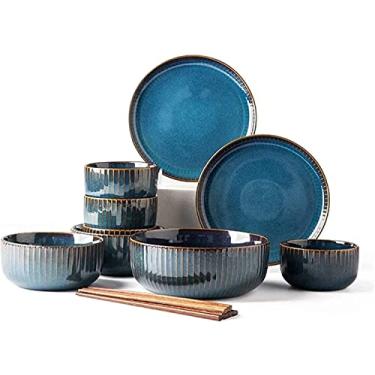 Imagem de Conjunto de utensílios de jantar de luxo para a família, conjunto de 12 peças de louça de porcelana, conjunto de pratos da série azul celeste, criatividade, estilo nórdico, micro-ondas e lava-louças