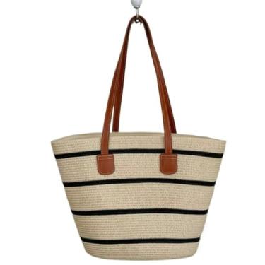 Imagem de Bolsa de Palha Grande | Sacola de Praia em Palha | Tote Bag Espaçosa para Férias, Festas e Uso Diário | Estilo Boho Chic para Verão(bege)