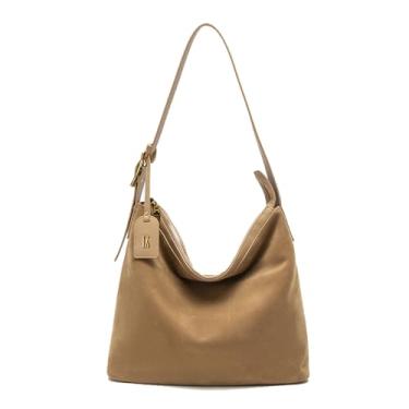 Imagem de Bolsas femininas de camurça de couro legítimo, vintage, bolsa Hobo, bolsa folgada, bolsa tiracolo de ombro, Caqui, Large