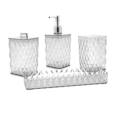 Imagem de Kit Banho Glamour 4 Pçs Banheiro Lavabo Organizador Plasútil, Cristal
