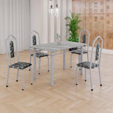 Imagem de Conjunto De Mesa Tubular 4 Cadeiras 120x75cm Mart Perola Com Tampo Em Granito Topázio Brenda 010 - Tudo De Móveis Arabesco