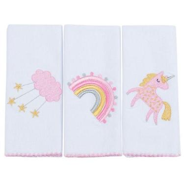 Imagem de Fralda de Boca Unicórnio Rosa Malha 3 Peças - Liny Baby