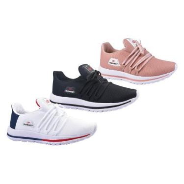 Imagem de Kit 3 Pares Tênis De Caminhada Corrida Runway Soft Feminino, Branco, P