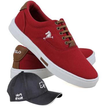 Imagem de Kit Sapatênis Polo Joy Casual Masculino + Boné Dia a Dia, Vermelho, 39