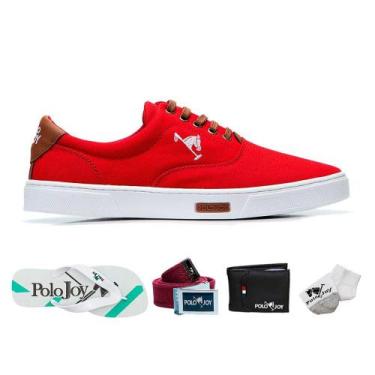 Imagem de Kit Sapatênis Lona com Chinelo Carteira Cinto Meia Casual - Polo Joy, 