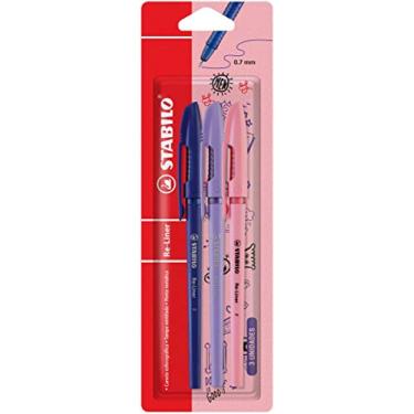 Imagem de Caneta Esferográfica Stabilo Re-Liner, Ponta 0.7mm, Blister com 3 unidades (Azul, Violeta e Rosa)