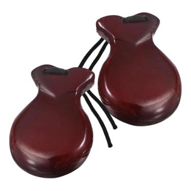 Imagem de Dynwave 2 peças de castanholas espanholas de madeira, instrumentos de percussão com cordas, castanholas flamencas para aulas de música de espetáculo, reunião, Marrom