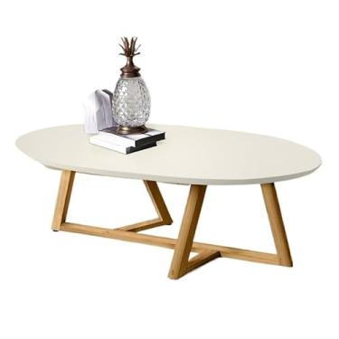 Imagem de Mesa de Centro Classic 90x45cm - Pés em Madeira Maciça, Design Moderno e Acabamento UV para Sala de Estar (BRANCO)