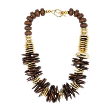 Imagem de Colar de madeira grosso para mulheres, tribal, étnico, contas douradas, design arrojado, resina africana, joia vintage, middle, Madeira Acrílico, Sem Pedra Preciosa