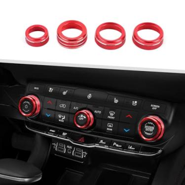 Imagem de Jimen Adequado para Dodge Durango 2021-2025, 4 peças, console central, ar-condicionado, tampa do botão do botão do botão do interruptor do farol (vermelho)