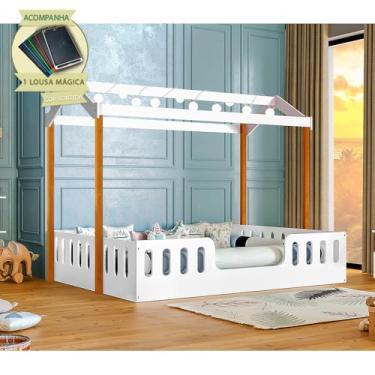 Imagem de Cama Montessoriana Ágatha Casal Com Led Branco/Amêndoa Incluso Lousa Mágica