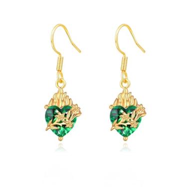 Imagem de Sagrado Coração de Jesus | Imaculado Coração de Maria Brincos com Pingente para Mulheres, Brinco de Pedra Preciosa de Zircônia Cúbica Presente Religioso, Cobre, Zircônia cúbica