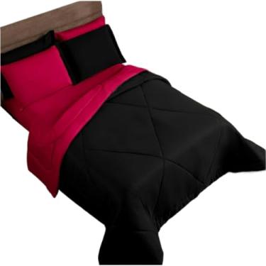 Imagem de Kit Edredom PeçAs Dupla Face - Conjunto Para Cama Com Fronhas - Decor Para Quarto(Pink/Preto,Kit Edredom 06 Peças)
