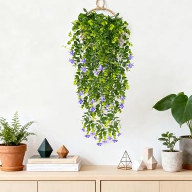 Imagem de RAINFLOW Flores artificiais para pendurar ao ar livre - Pequenas glórias matinais resistentes a UV com folhas de eucalipto, planta de eucalipto artificial para casa, varanda, casamento, decoração de