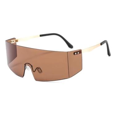 Imagem de HCPIHF Óculos de sol sem aro da moda, feminino, masculino, grande, plano, grande, espelhado, UV400 (C3, dourado-marrom)